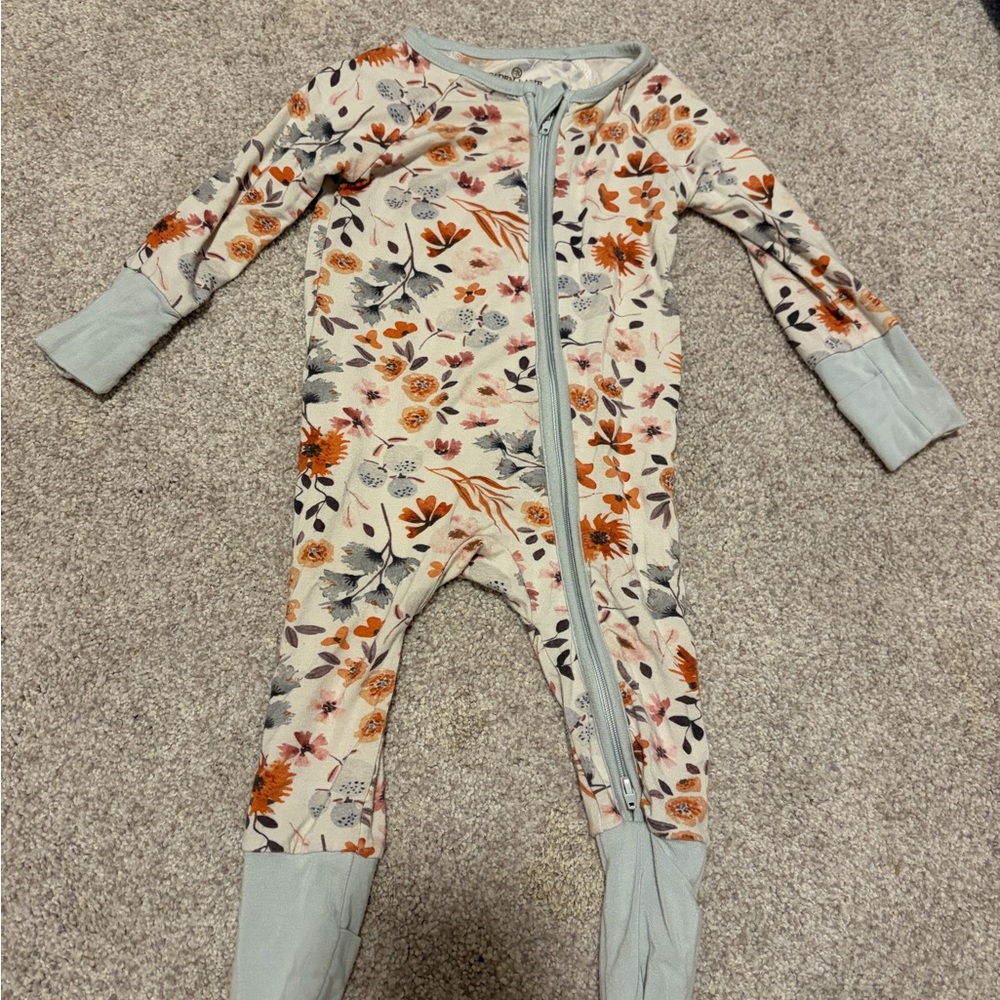 Caden Lane Floral One Piece Footie - Orange and Gray